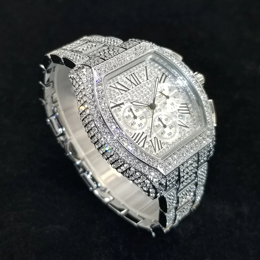 أعلى العلامة التجارية الفاخرة الماس ووتش الرجال عالية الجودة الفولاذ المقاوم للصدأ كوارتز ساعة اليد الهيب هوب الجليد خارج للماء ساعات كرونوغراف #3