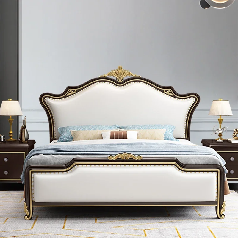 Princess Designer Double Bed European American Wood Modern Storage Queen Bed Home Sleeping Cama Matrimonial Bedroom Furniture