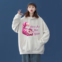 Popular Disney Alice in Wonderland Cheshire Cat print hooded men's and women's hoodies couple casual sports street hoodies