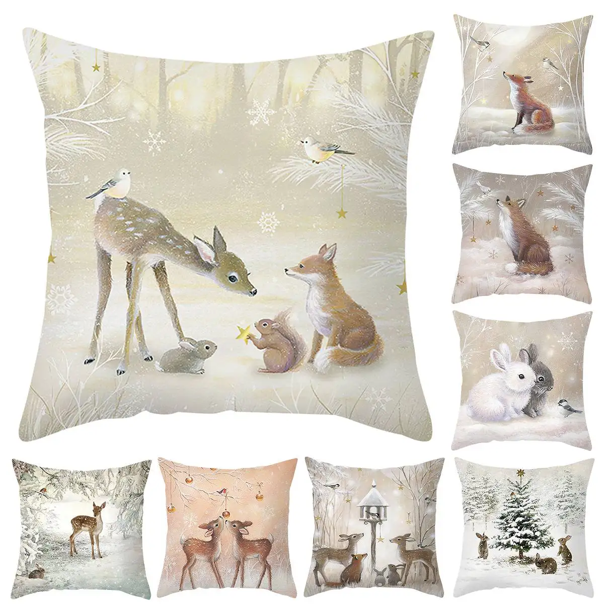 Christmas Cushion Cover Peach Skin Pillowcase Elk Throw Pillow 2023 Xmas Gifts Sofa Decorative Cushions Christmas Pillow Covers