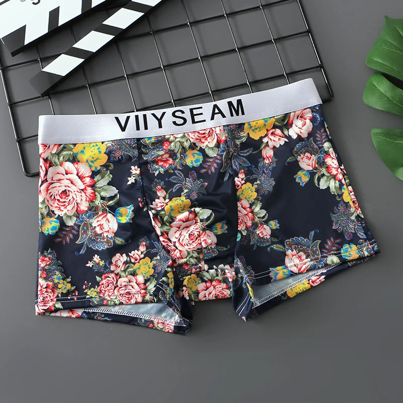 Ice Silk Men's Underwear Comfortable Boxer Shorts Flat Pants Youth Trend Fashion Cute Breathable Summer Underpants