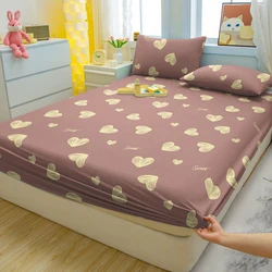 1 Simple Modern Heart-Shaped Printed Matte Fitted Sheet, Bedroom Printed Bed Cover, Bedding (Excluding Pillowcases)