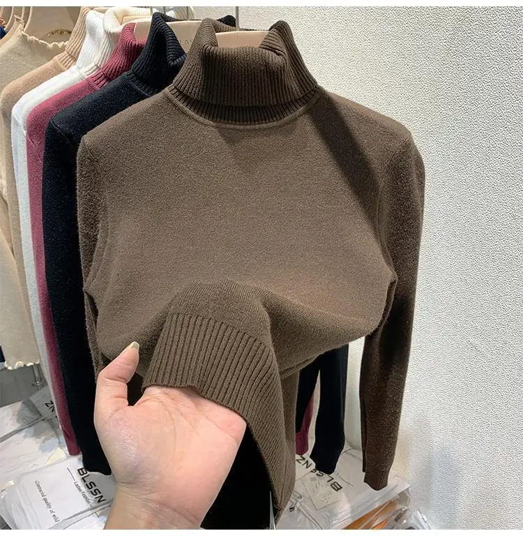 2025 New Thicken High Collar Pullover Women's Sweater Top Winter Warm and Soft Solid Color Inner Wear Bottoming Shirt