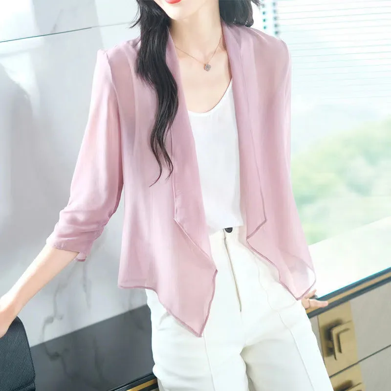 2023 Chiffon Cardigan Jacket Women Spring Summer Sun Protective Clothing New Fashion Thin Sunscreen Tops Shawl Coat Female