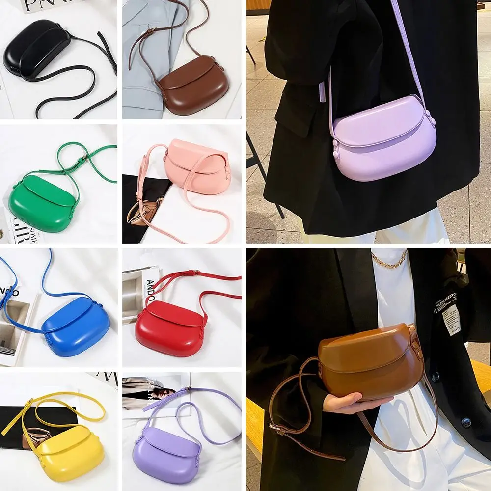Simple Shiny Leather Women Crossbody Bag Candy Color Flap Handbag Casual Satchel Bag Luxury Purse Sling Bags Saddle Shoulder Bag