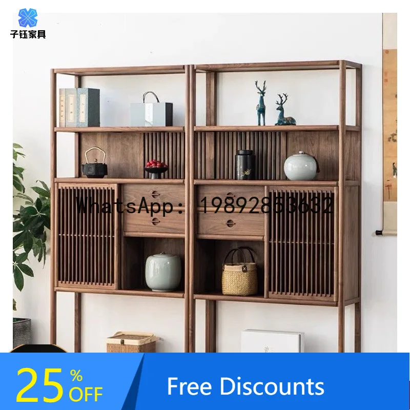 CZ Solid Wood Multi-Treasure Cabinet Curio Rack Old Elm Wood Bookshelf Bookcase Tea Room Zen Style Storage Rack