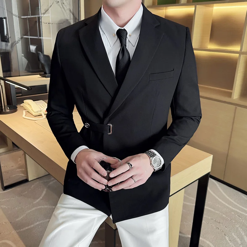 High End Single Button Suit Jacket for Men Solid Color Casual Business Blazer Male Trendy Wedding Groom Banquet Dress Coats 2024