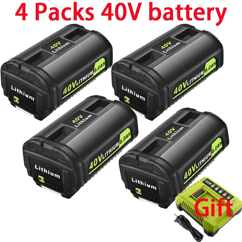 

4 pack 6000mAh 40V Battery Replacement for Ryobi 40V Battery Compatible with ryobi blower Cordless Power Tools 40V Battery