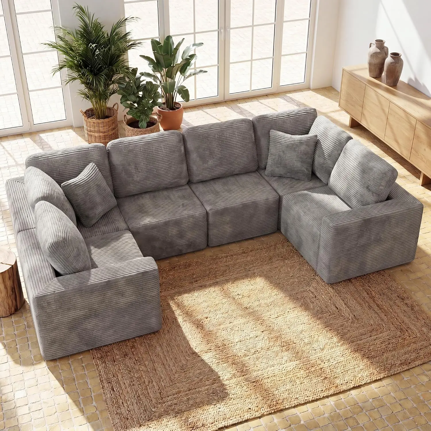 Homall Sectional Sofa Living Room Modern Boneless Deep Seat Upholstered Cloud No Assembly Grey Oversized, Customized