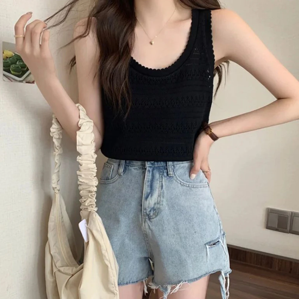 เสื้อเบลาส์ถักกลวงมีสไตล์พื้นฐานระบายอากาศได้แฟชั่นการออกแบบคอ O ผ้าโพลีเอสเตอร์ยืดหยุ่นเล็กน้อย