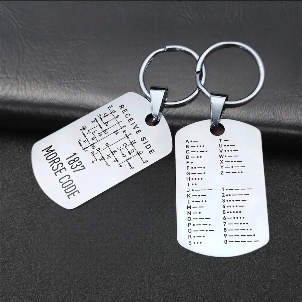 Stainless Steel Morse Code Key Holder American Style Minimalist Pendant Keyring Durable Fashion Metal Car Accessory