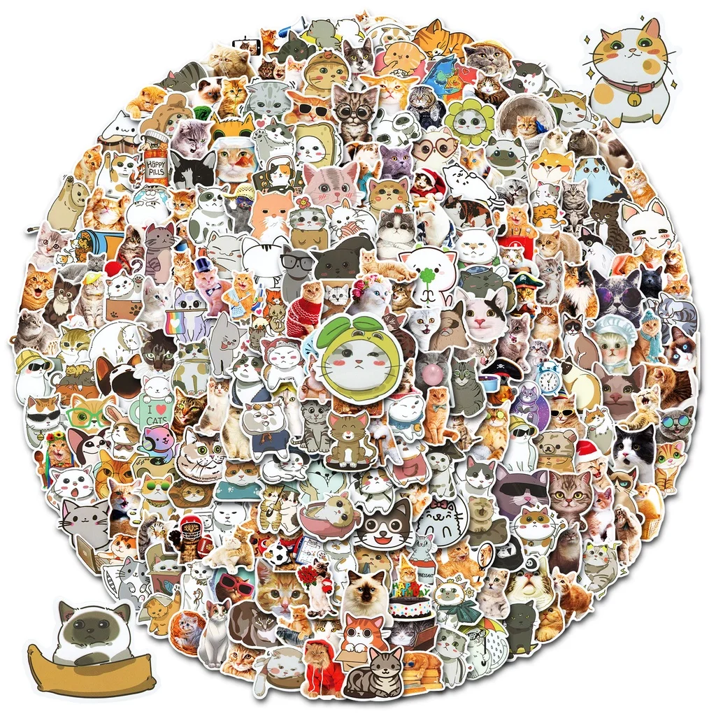 

300/200/100/50 шт. милые забавные реалистичные котенок кошки смешанные водонепроницаемые наклейки в стиле граффити для наклеек для ноутбуков (аниме Worlds Store)