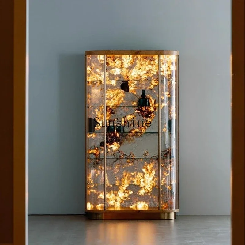 Italian light luxury wine cabinet arc glass display high-end luxury villa storage luminous back decoration  FT