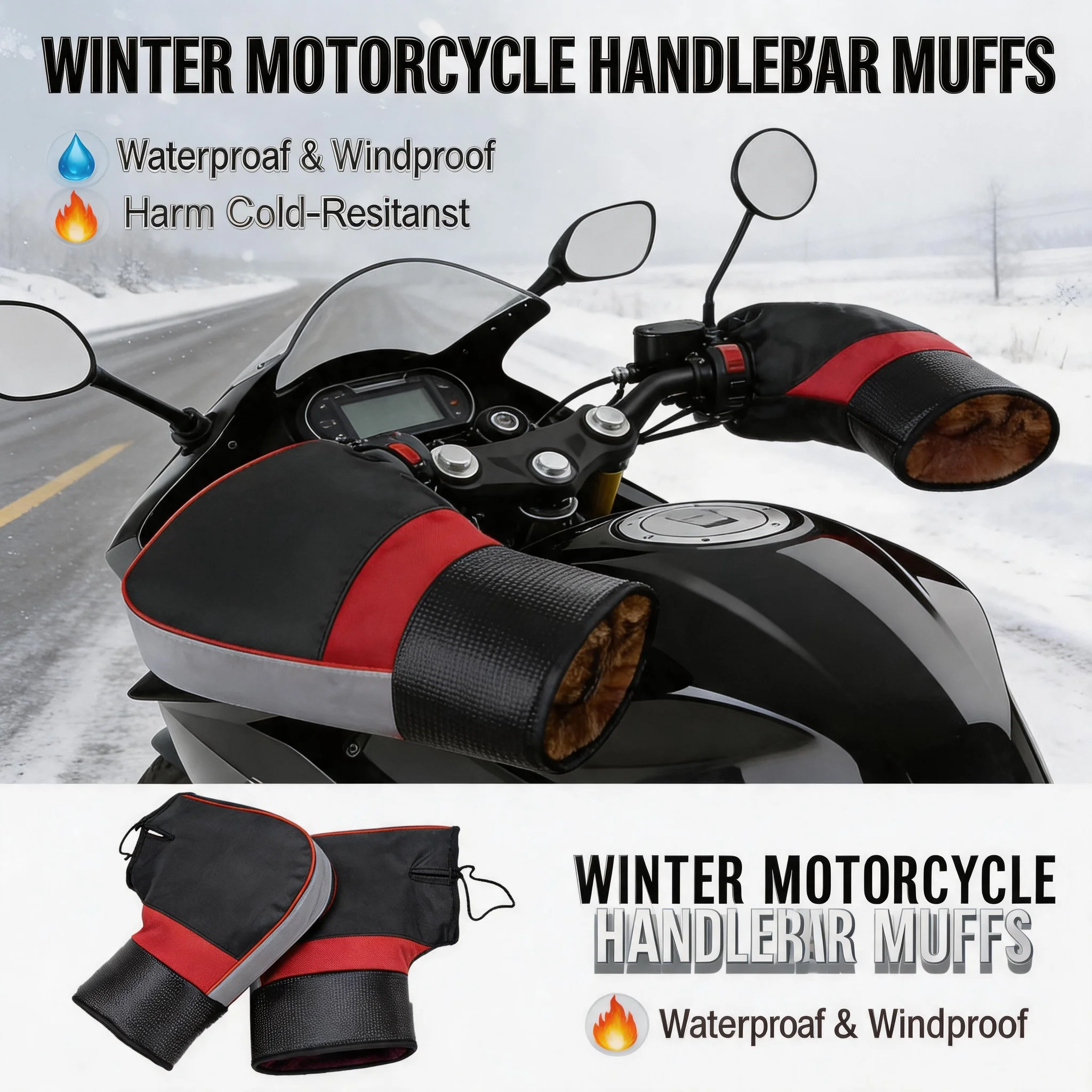 Winter Warmer Gloves Motorcycle Handlebar Muffs 1Pair Rainproof Thick Protective for Scooter Outdoor Cold Weather Riding