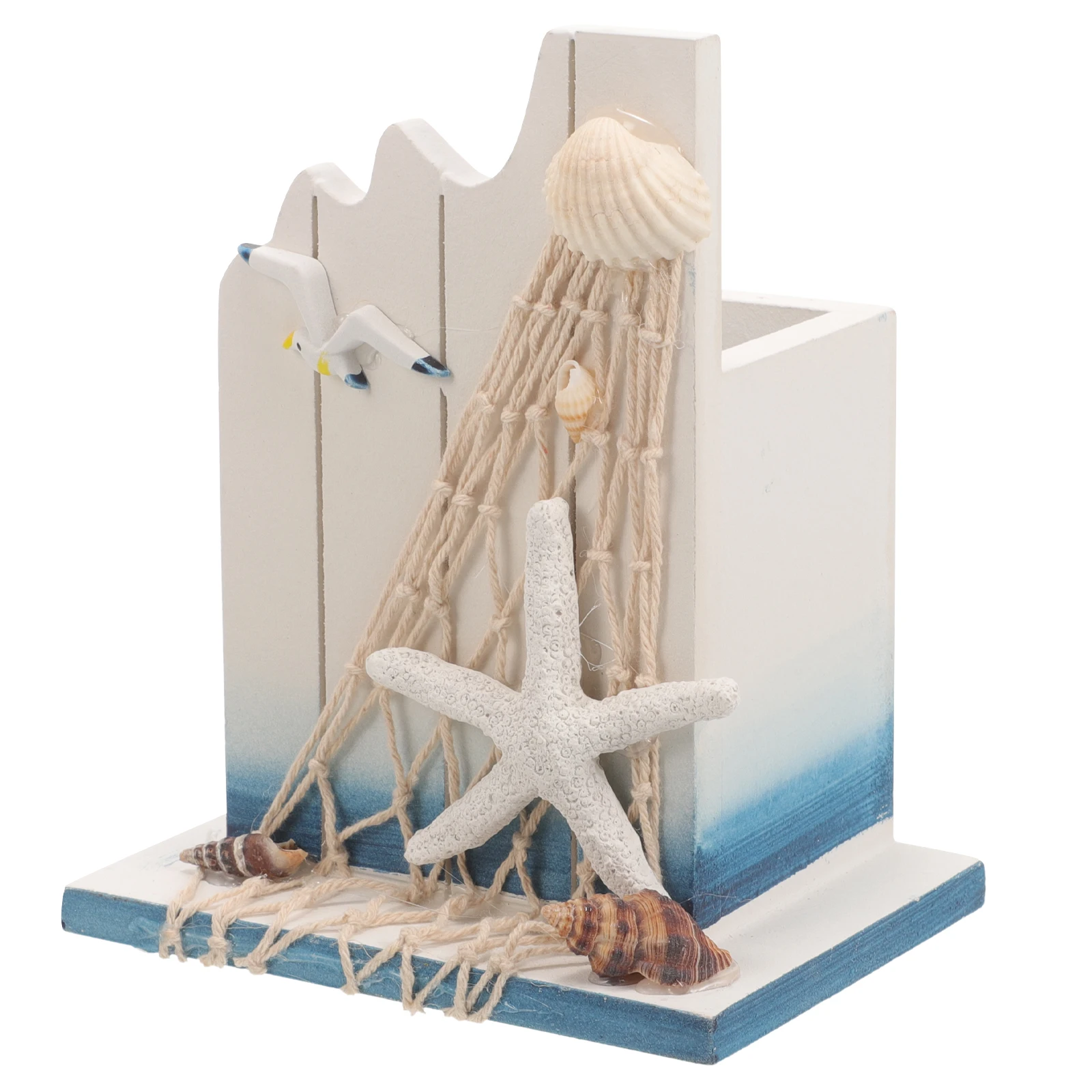 

Creative Wooden Pen Holder Desk Organizer Stationery Container Office Home Decoration Desktop Storage Gift Use Anchor Pattern