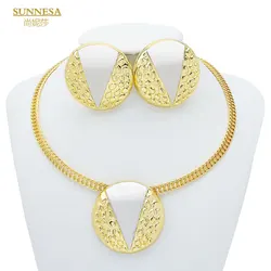 SUNNESA18k Gold Plated Jewelry Set for Women Large Pendant Trendy Necklace High Quality Earring 3Piece Fast Shipping Jewel Gifts