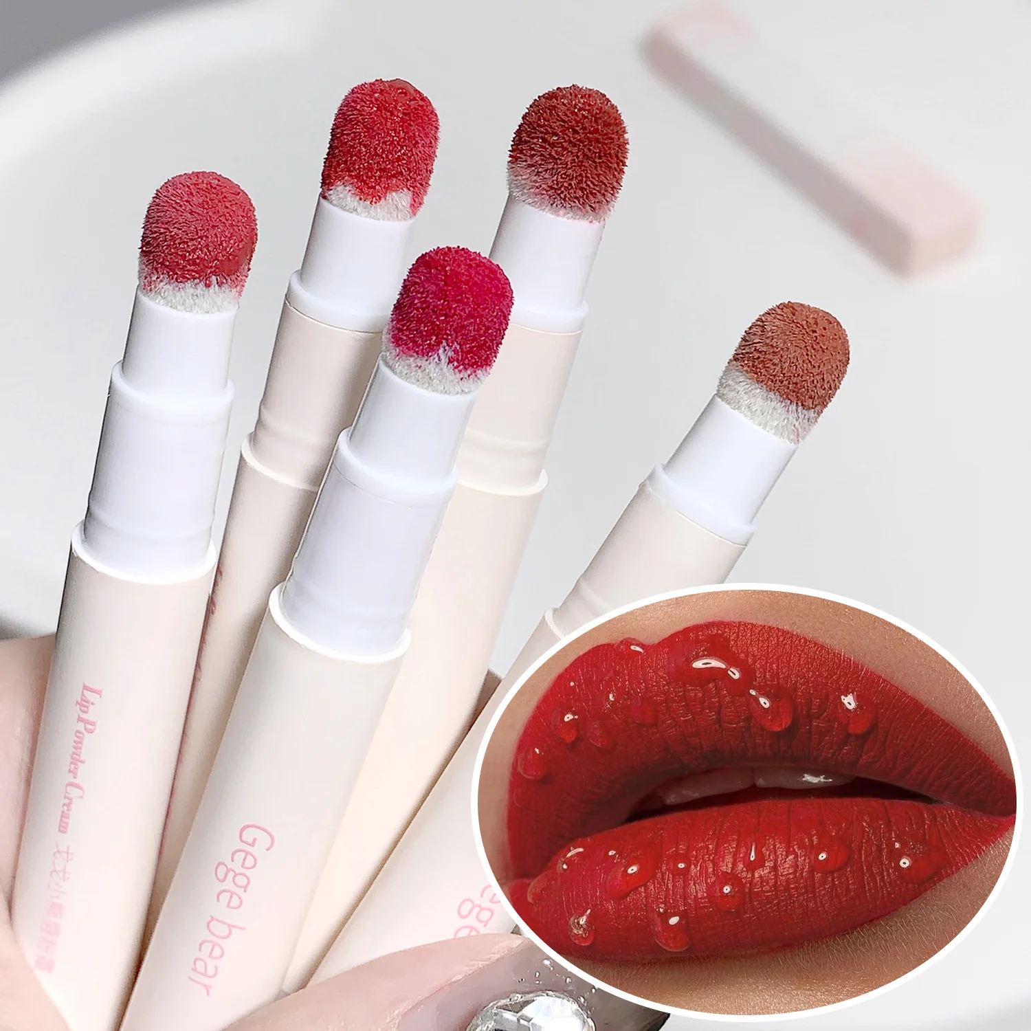 Red lip powder cream is silky smooth, moisturizing, wrinkle free, soft mist, matte lip base