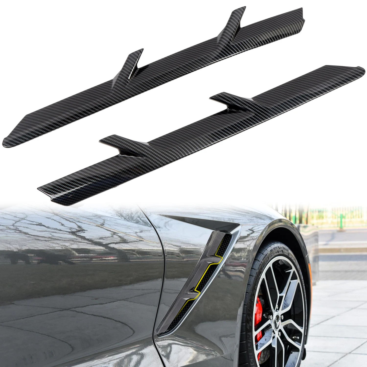 

Fit For Chevrolet Corvette C7 2014-2018 Car Accessories ABS Plastic Carbon Wing Fender Air Guide Vents Cover Trim 2pcs