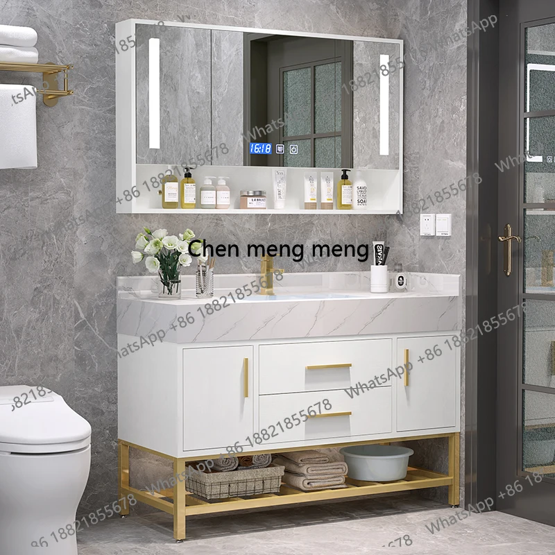 

Double Basin Light Luxury Rock Plate Bathroom Furniture Combination Modern Simple Wash Bathroom Cabinet Vanity Toilet Wash