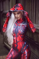 Halloween Red Gwen Stacy Spidermcosplay Costume Adults  Carnage Superhero Zentai Suit Female Girls Woman Full Bodysuit