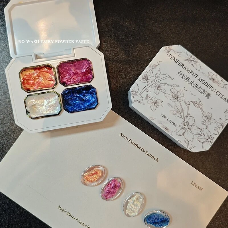 กาวติดเล็บ 4 ช่อง กลิตเตอร์ผงออโรร่า ผงเปลือกหอย ผงครีมแฟรี่ ยอดนิยม เจลเนื้อเนียนแบบผ้าไหม