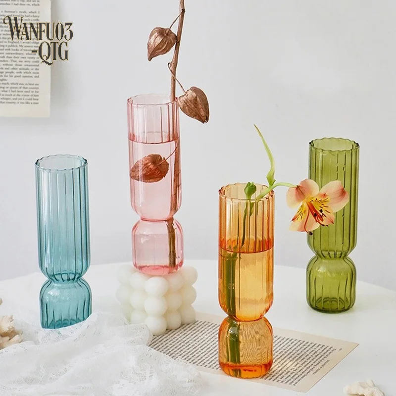 Hot Sale Nordic Glass Vase Small Glass Vases Flower Arrangement Home Decoration Accessories Modern Living Room Glass Ornament