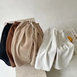 RAISE Winter Children Boy Wide Leg Pant Cotton Fleece Thick Drawstring Toddler Boy Trouser Loose Solid Casual Kid Boys Sweatpant