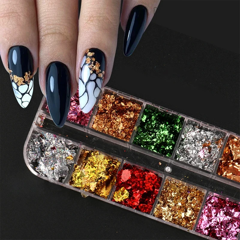 1 Box 12 Color Foil Pieces Nail Glitter Glitter Nail Decoration