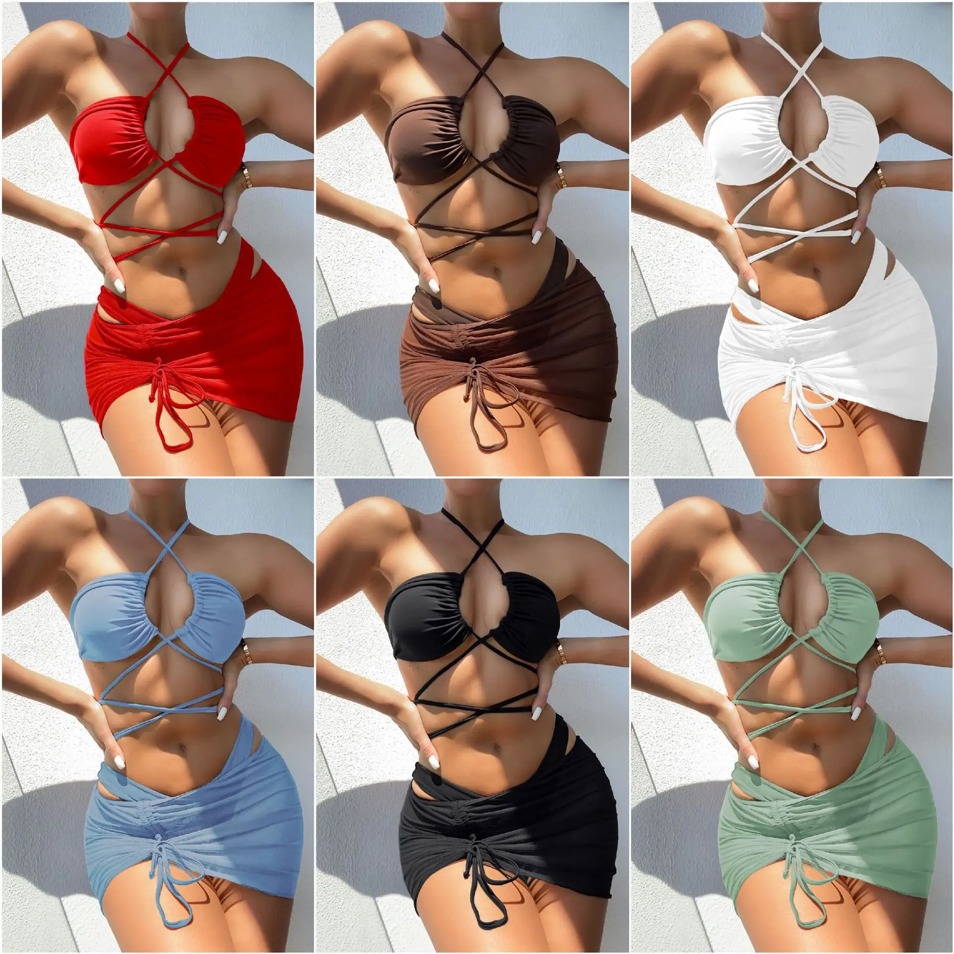 

2024 Multi-color Sexy, Reverse Wear Split Bikini Three-piece Swimsuit Women
