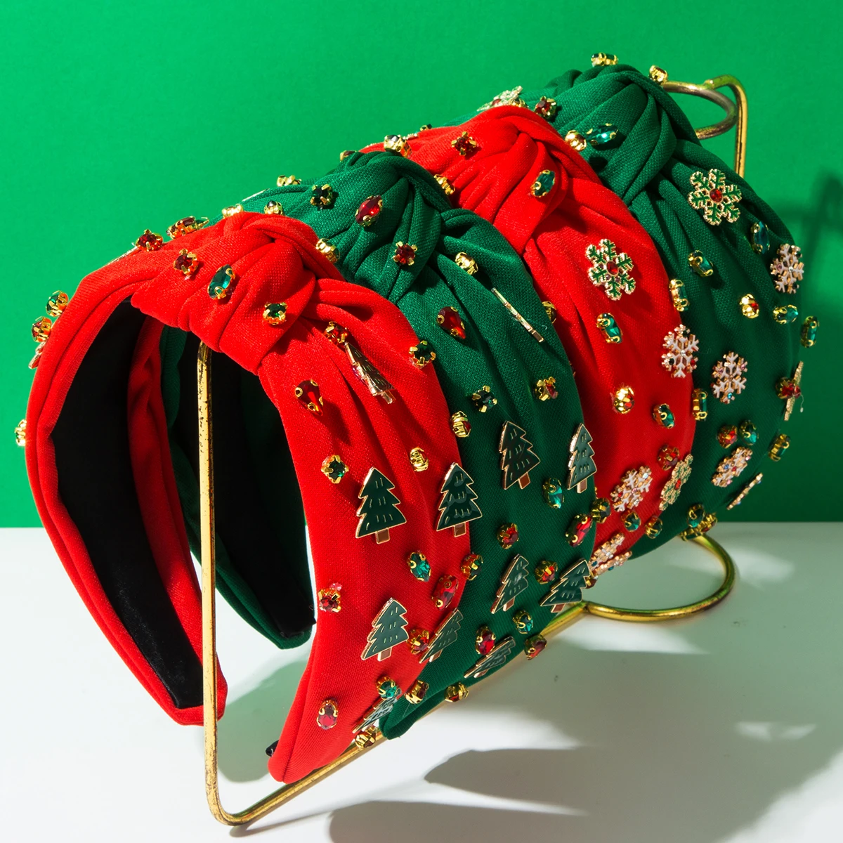 Solid Color Diamond Studded Christmas Tree Snowflake Accessory Wide Edge Headband Ins Style Christmas Hair Accessory For Women