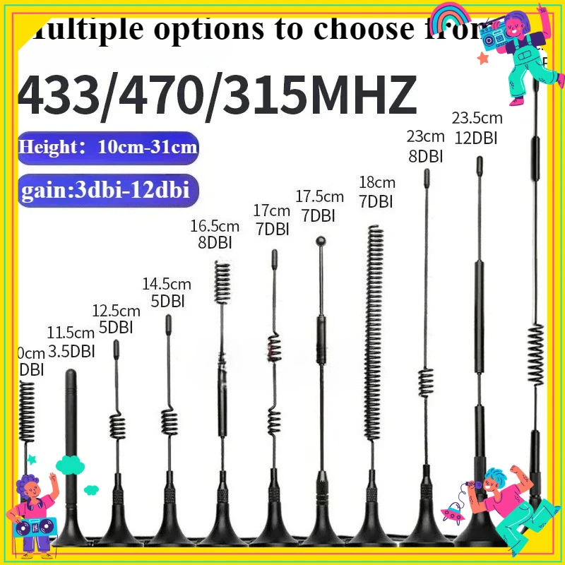433Mhz 470MHZ 315M SMA Male Wireless Module Omnidirectional LORA Antenna RG174 for Smart Meter Reading System High Gain 12DB