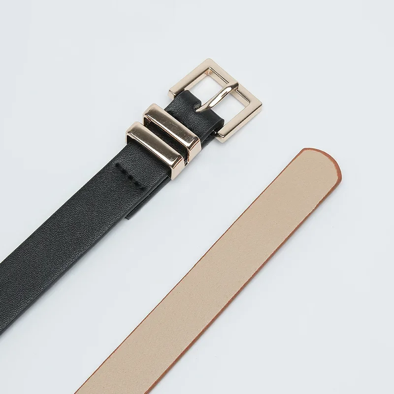 1.8X105cm Classical Black Women Thin Belts Golden Metal Pin Buckle Pu Leather Waist Belt Female Jeans Dress Decorative Waistband