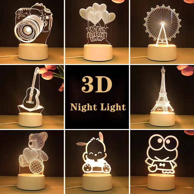 Rood kindernachtlampje 3D LED-nachtlampje Creatieve tafelbedlampje Romantisch hart Beerlicht Kinderen Gril Home Decor Kerstcadeau