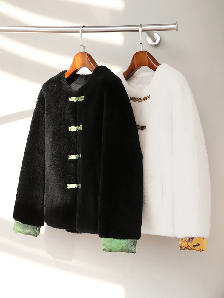 

Chinese style 2023 integrated leather and fur court Korean version lamb wool jacket women's short sheep cut fur