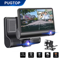 4 Inch Car DVR 1080P Dash Cam 3 Channel Front Inside Rear Camera Recorder Night Vision Loop Recording G-Sensor Button Version