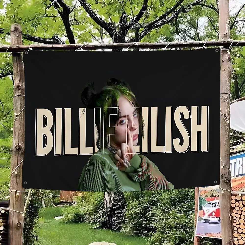 B-BillieS Singer E-EilishS Banner Art Printing Japanese Wall Flag Anime Wall Hanging Home Decor