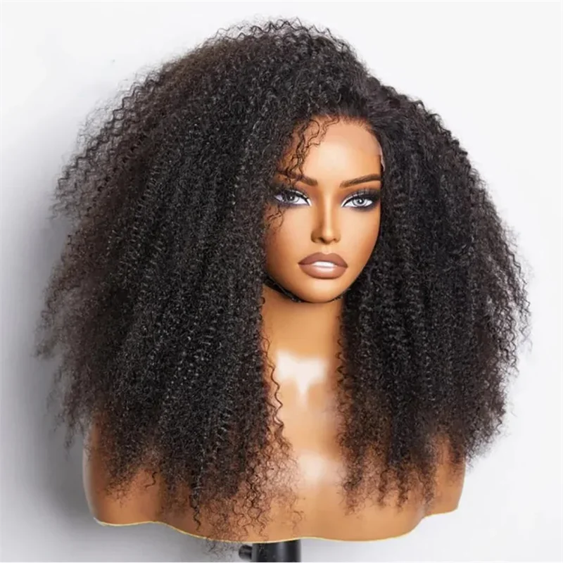 

Soft 26 “ Long Natural Black Kinky Curly 180Density Lace Front Wig For Women Babyhair Preplucked Heat Resistant Glueless Daily