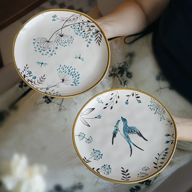 

8-дюймовая керамическая тарелка, элегантная десертная тарелка, бытовая посуда для стейка в западном стиле