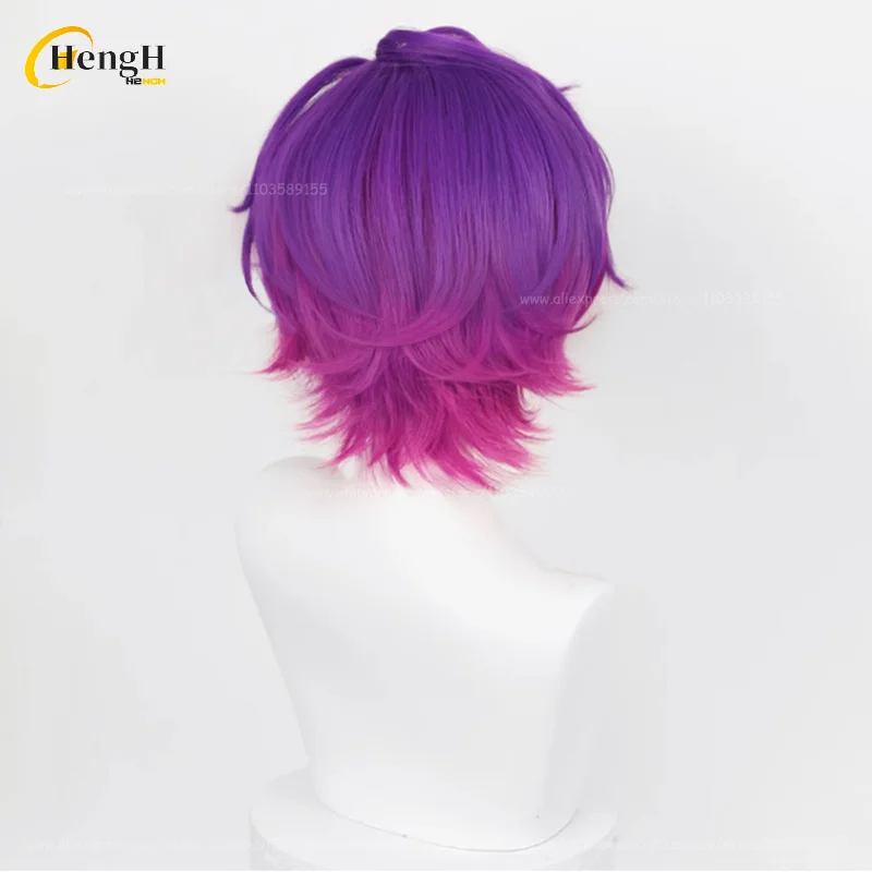 In Stock Anime Synthetic Hair Uki Violeta Short 30cm Mixed Color Gradient Cosplay Wig Heat Resistant Hair Halloween Party Wigs