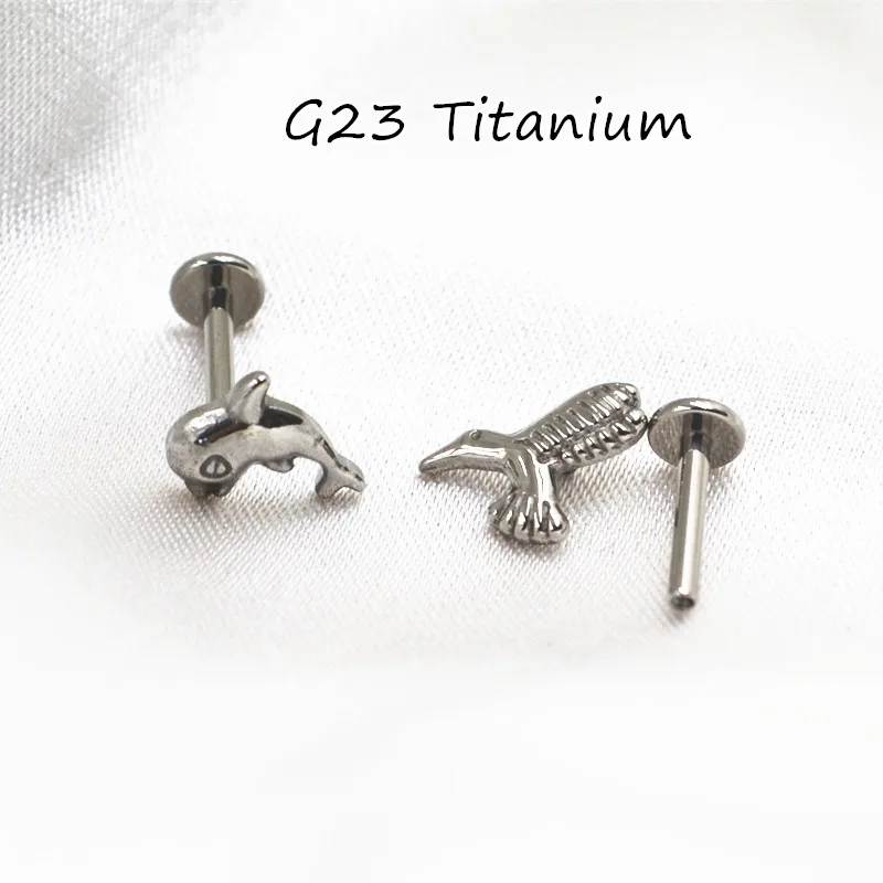 10pcs Body Jewelry 16G G23 Titanium Dolphin Bird Lip Labret Bar Ear Helix Tragus Rook Barbells Stud Body Piercing Jewelry  New