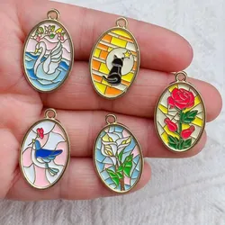 10pcs Flower Cat Swan Dove Charm for Jewelry Making Enamel Necklace Pendant Accessories Diy Supplies Zinc Alloy Gold Plated