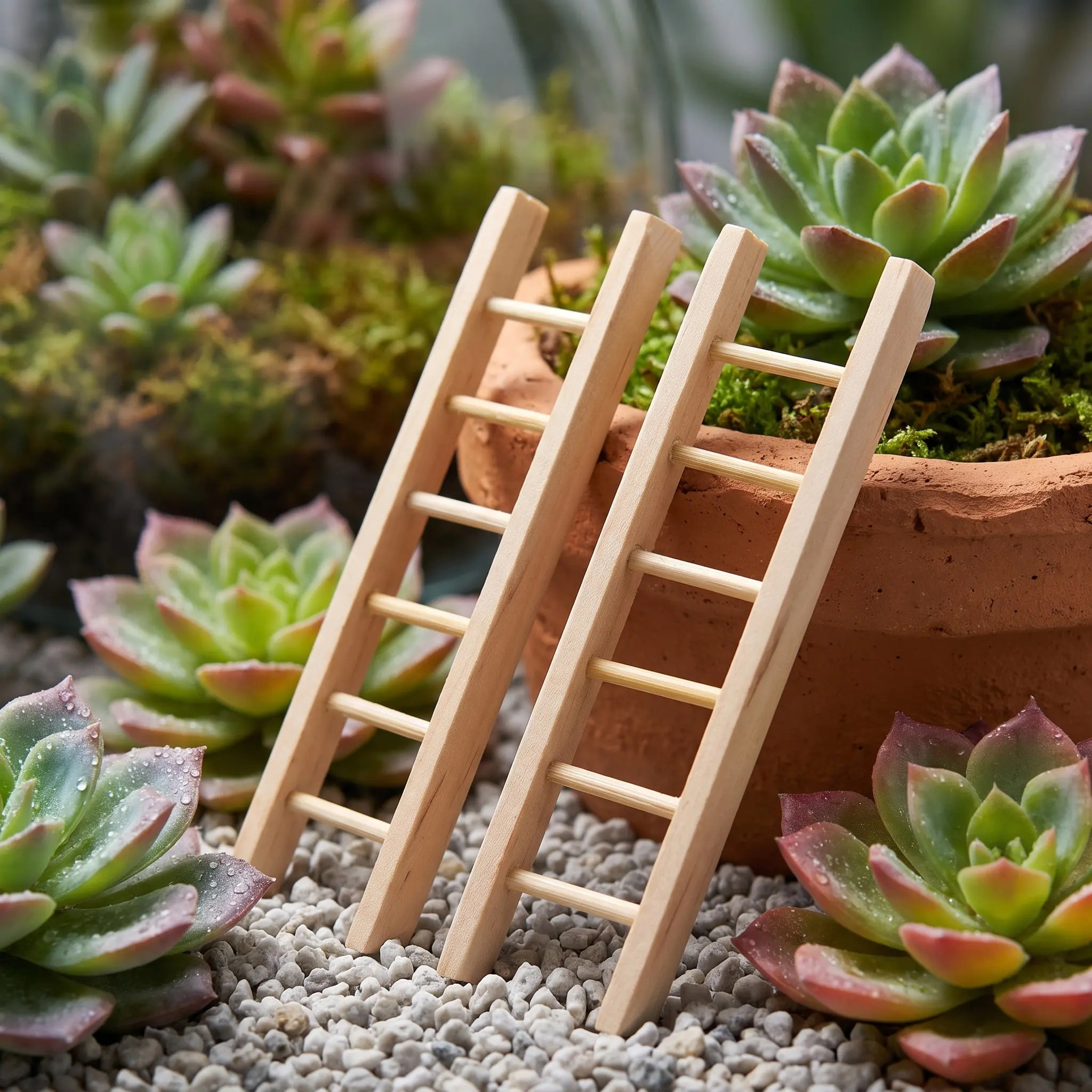 2Pcs Mini Wood Ladders Lightweight Dollhouse Accessories Fairy Garden Decor Miniature Models Simulation Furniture Toys