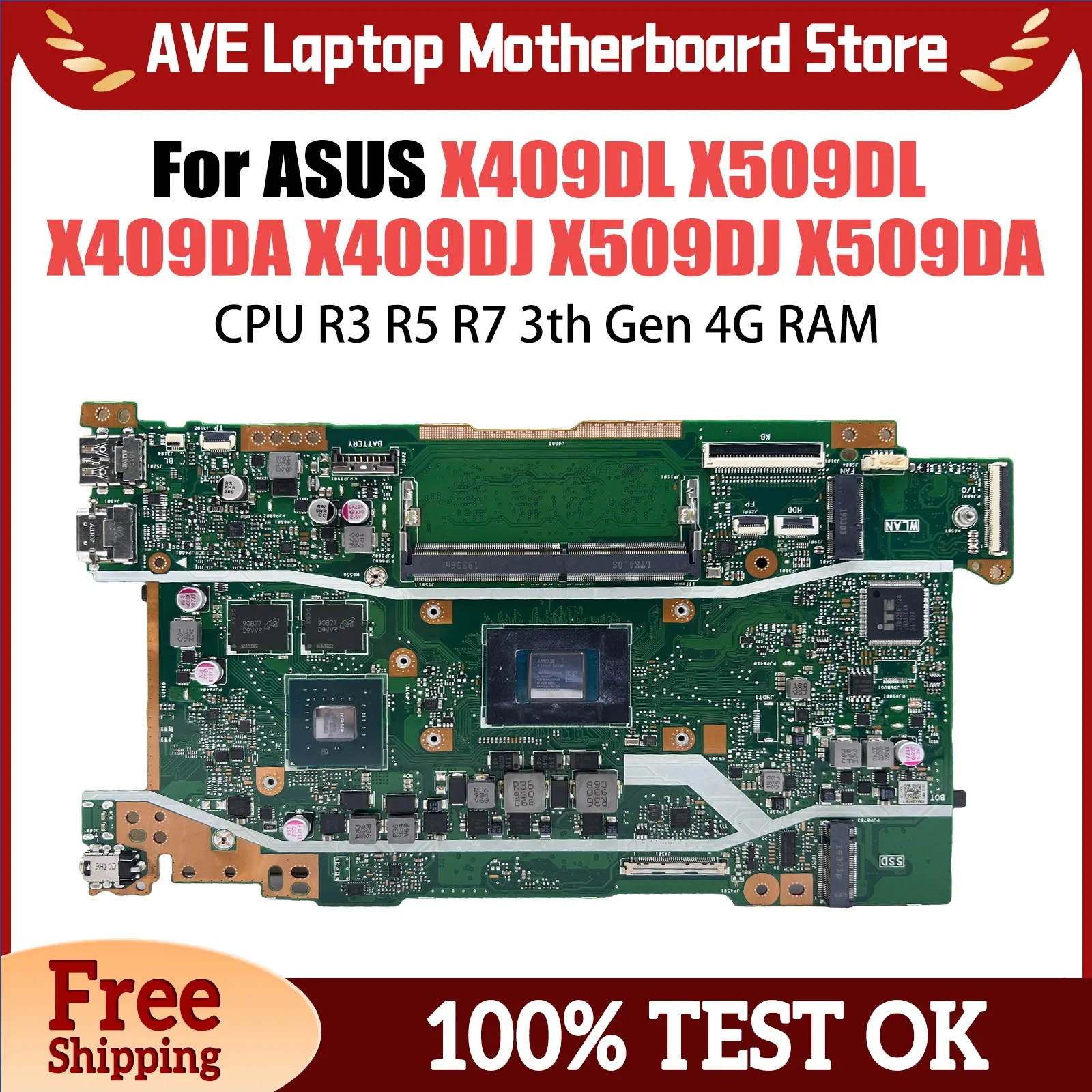 X509DA Laptop Motherboard X509DAP X409DL X509DL X409DA M409D M509D D409D D509D Y5200D FL8700DA X409DJ Mainboard 3050U R3 R5 R7