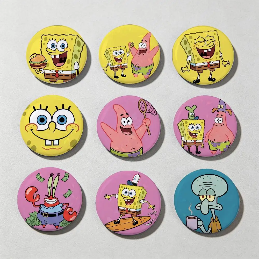 s-SpongeBob s-SquarePants Laser diamond texture Button Pins Tinplate Brooches Cartoon Creative Badge For Backpack Clothes Decor