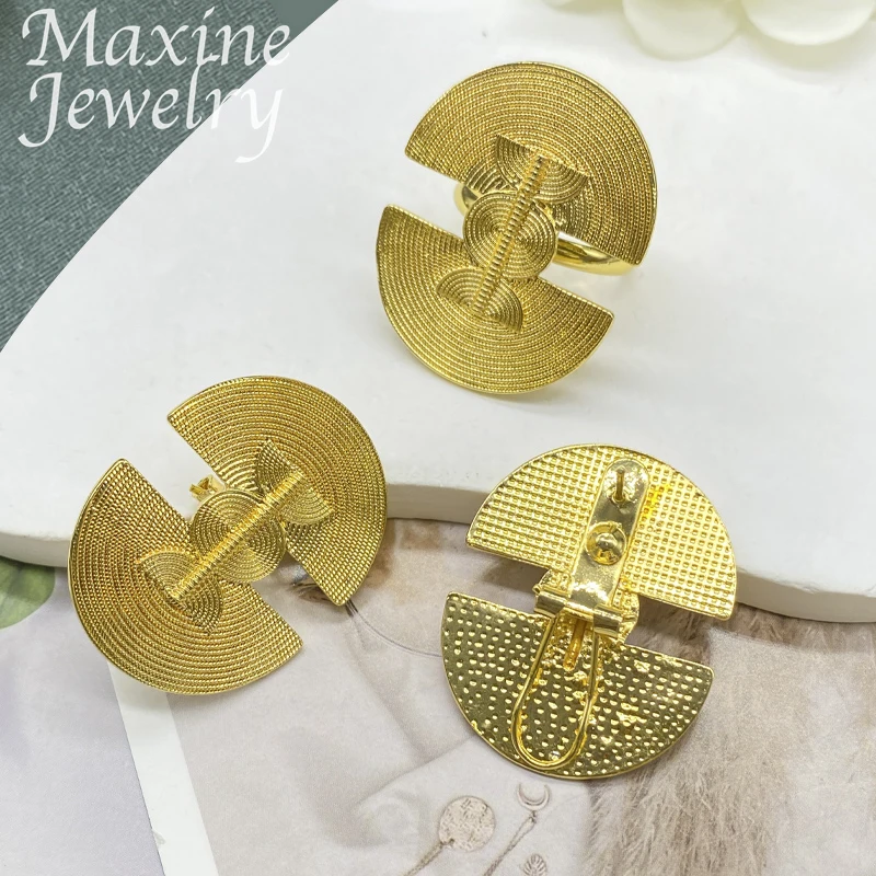 Exquisite Trendy 18K Gold Plated Jewelry Set for Women Earring Rings Luxury Fashion Vintage Retro Party Bridal Wedding Gifts