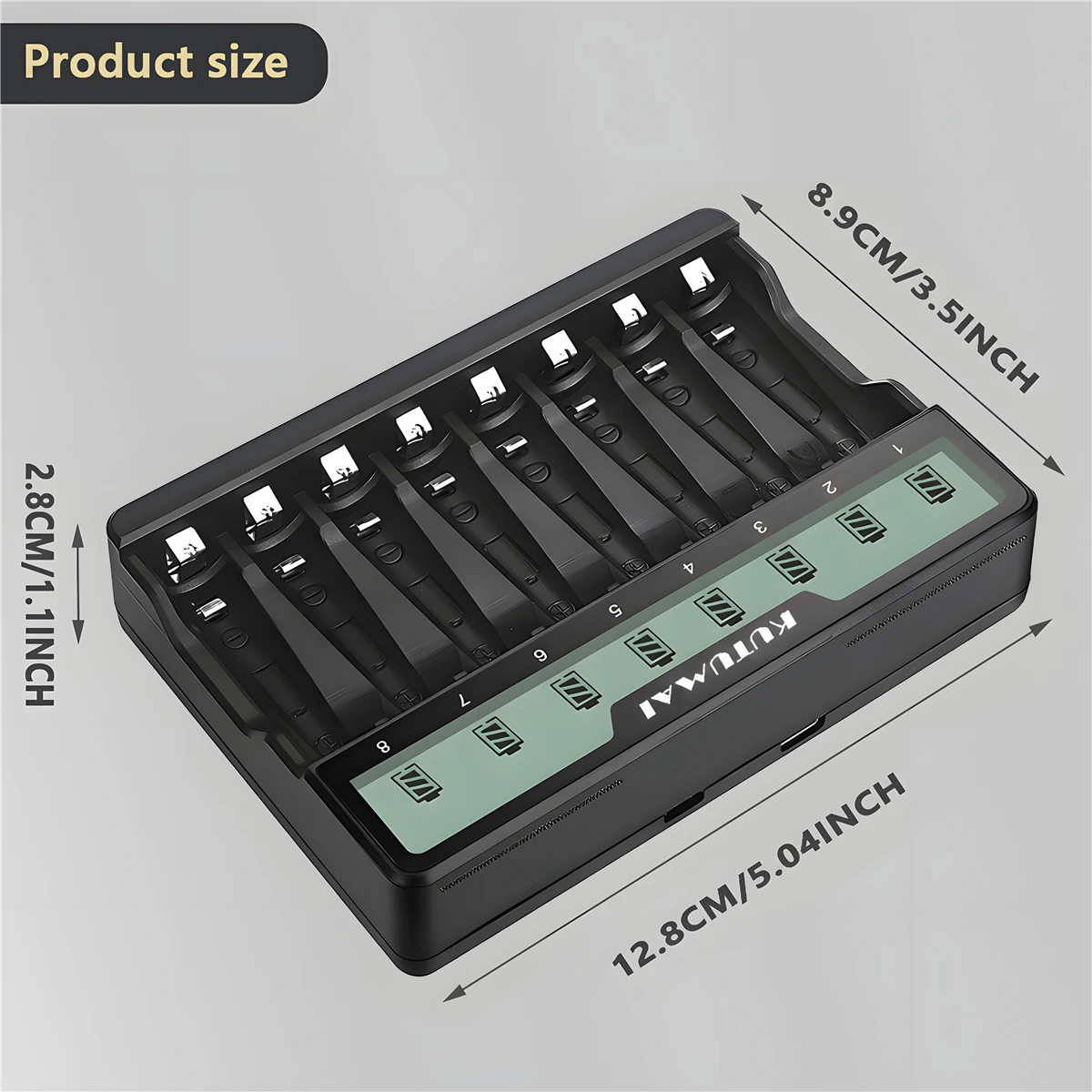 8 Slots Battery Charger with LED Display and USB Port Fast Charging for 1.2V AA/AAA Ni-MH Ni-Cd Batteries (Battery not included)