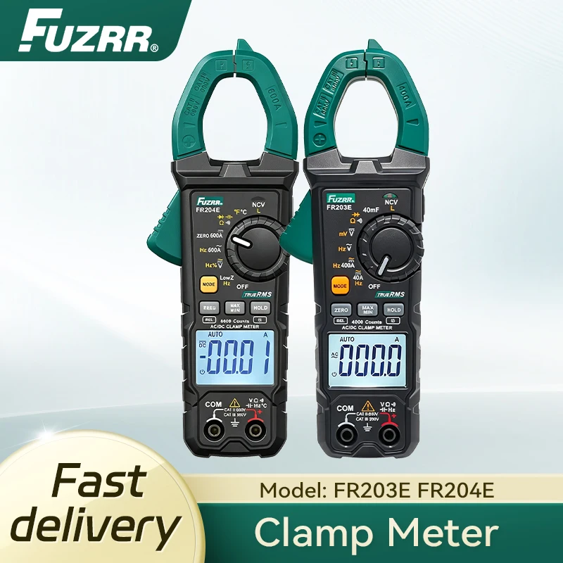 FUZRR FR203E FR204E Resistance Diode Measurements Digital Clamp Meter 4000 Counts True RMS AC/DC 400A NCV Clamp Multimeter