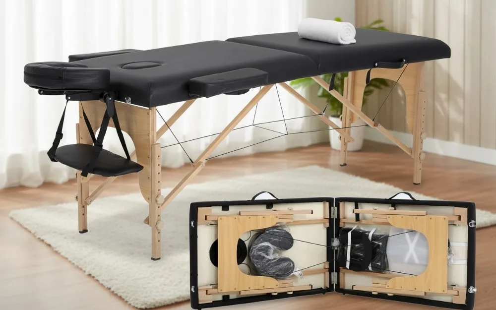 Tragbarer Massagetisch, 61 cm breit, höhenverstellbar, zusammenklappbares Spa-Bett mit Tasche für die Gesichtspflege