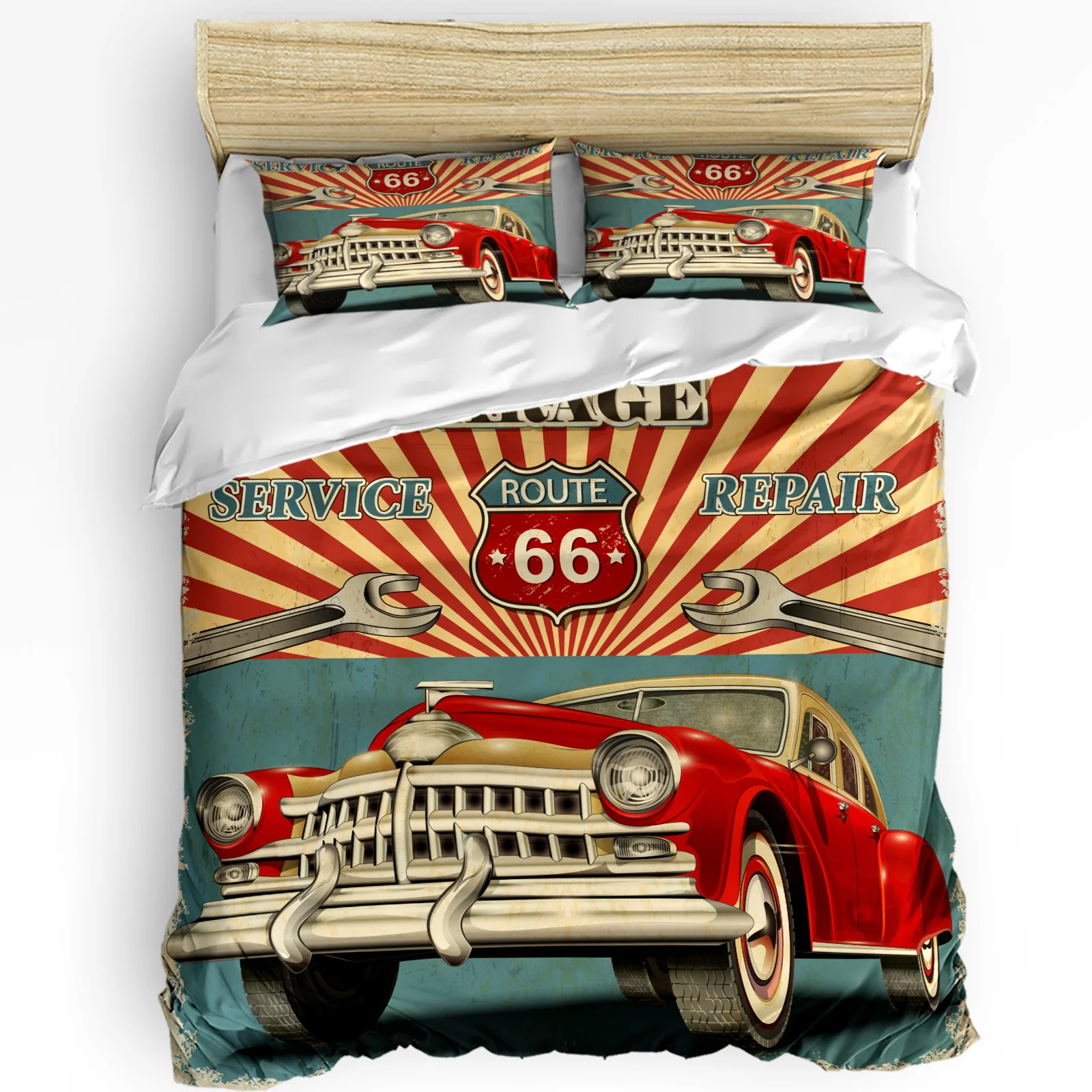 

3pcs Bedding Set Classic Car Vintage Poster Home Textile Duvet Cover Pillow Case Boy Kid Teen Girl Bedding Covers Set