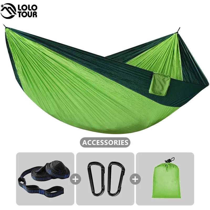 Grand hamac parachute portable 320x200cm, balançoire avec 2 sangles d\'arbre 2-3 personnes, en nylon, pour camping, randonnée, voyage, plage